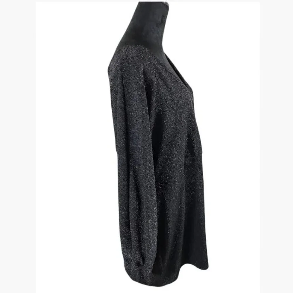Feral Apparel Black Metallic Faux Wrap-Style Body-Con Dress Size 3XL EUC